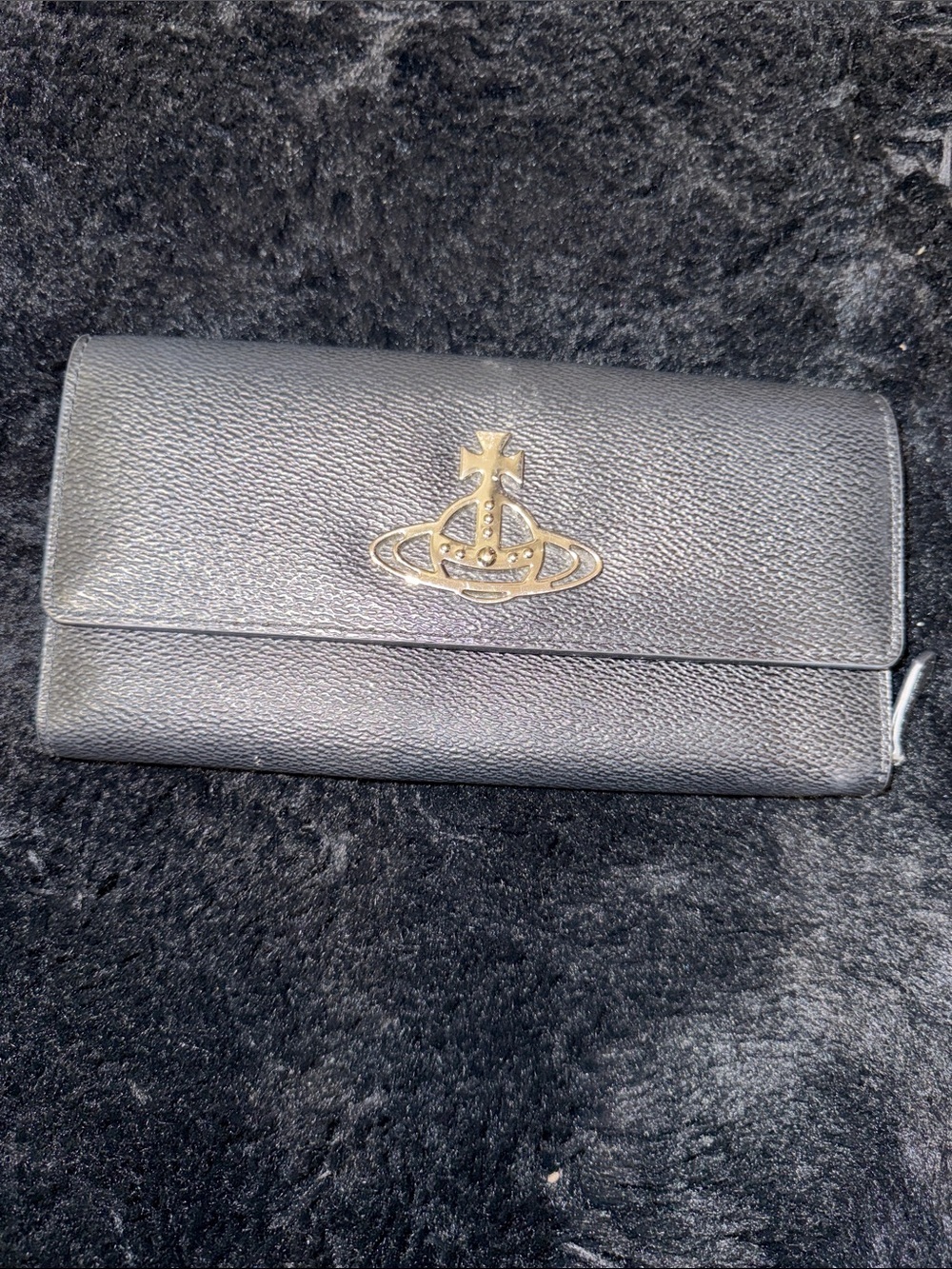 Vivienne Westwood Black Leather Continental Wallet with Gold Orb